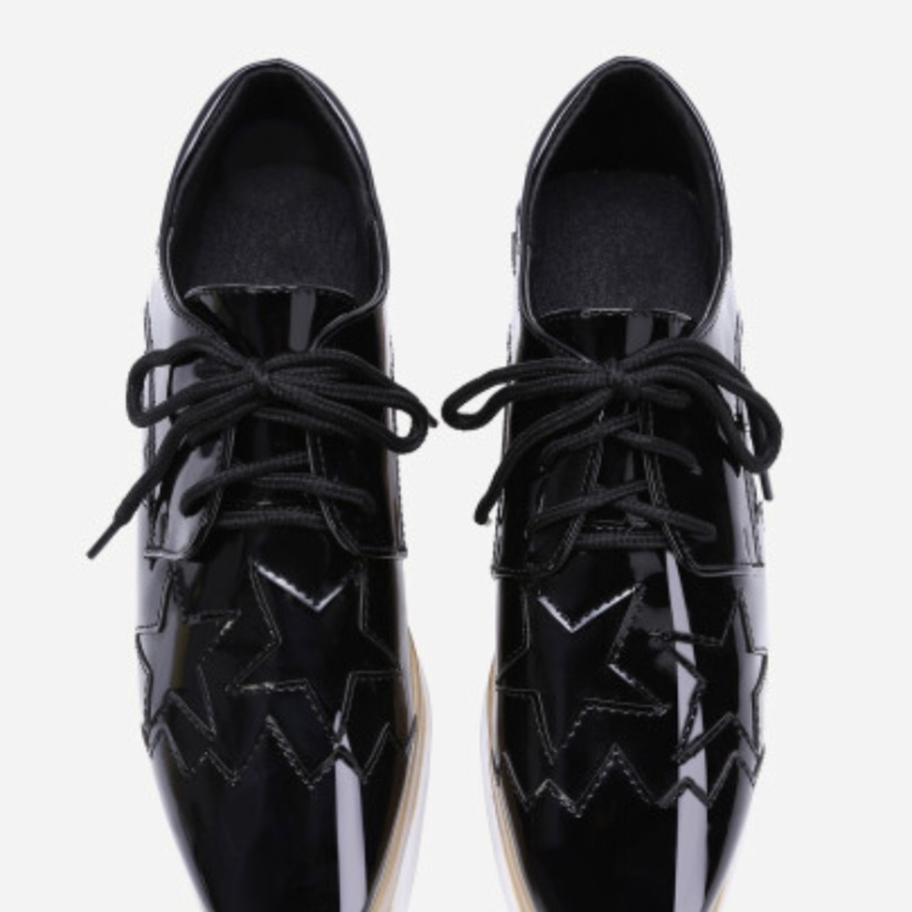 Platform sneaker - black faux patent with stars - Picture 2 of 4